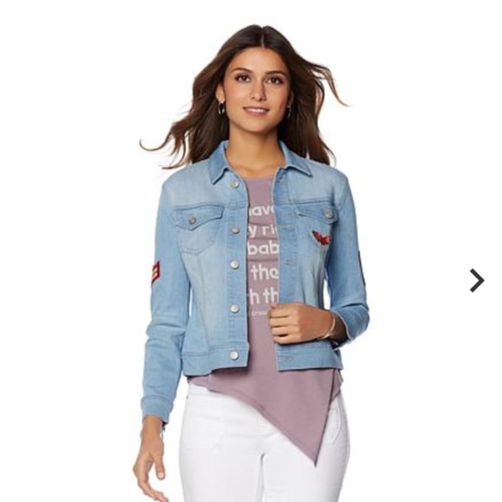 Sheryl Crow Denim Jean Jacket Military Patches S